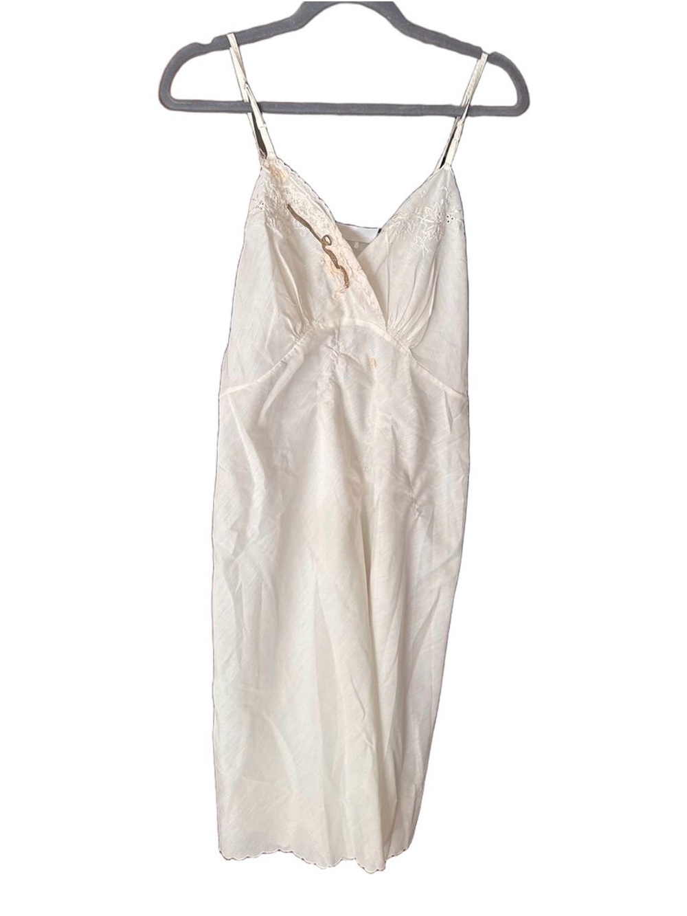 Classic Ivory Lace-Trim V-Neck Slip Dress
